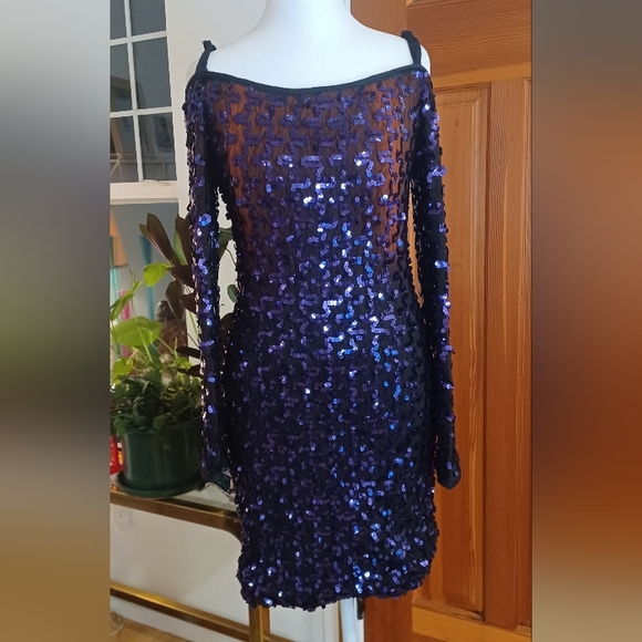 Susan Roselli Dresses & Skirts - Susan Roselli Vintage Designer Purple Sequin Off-Shoulder Dress